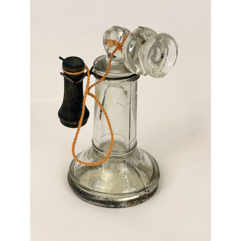 Antique Victory Glass Candlestick Telephone Candy Container USA Miniature 1920s